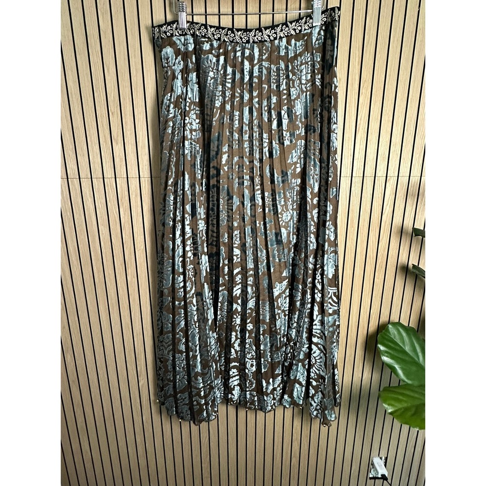 240 Soft Surroundings Brown Silver Blue Velvet Pleated Maxi Skirt (Size 14, EUC) - Picture 3 of 6